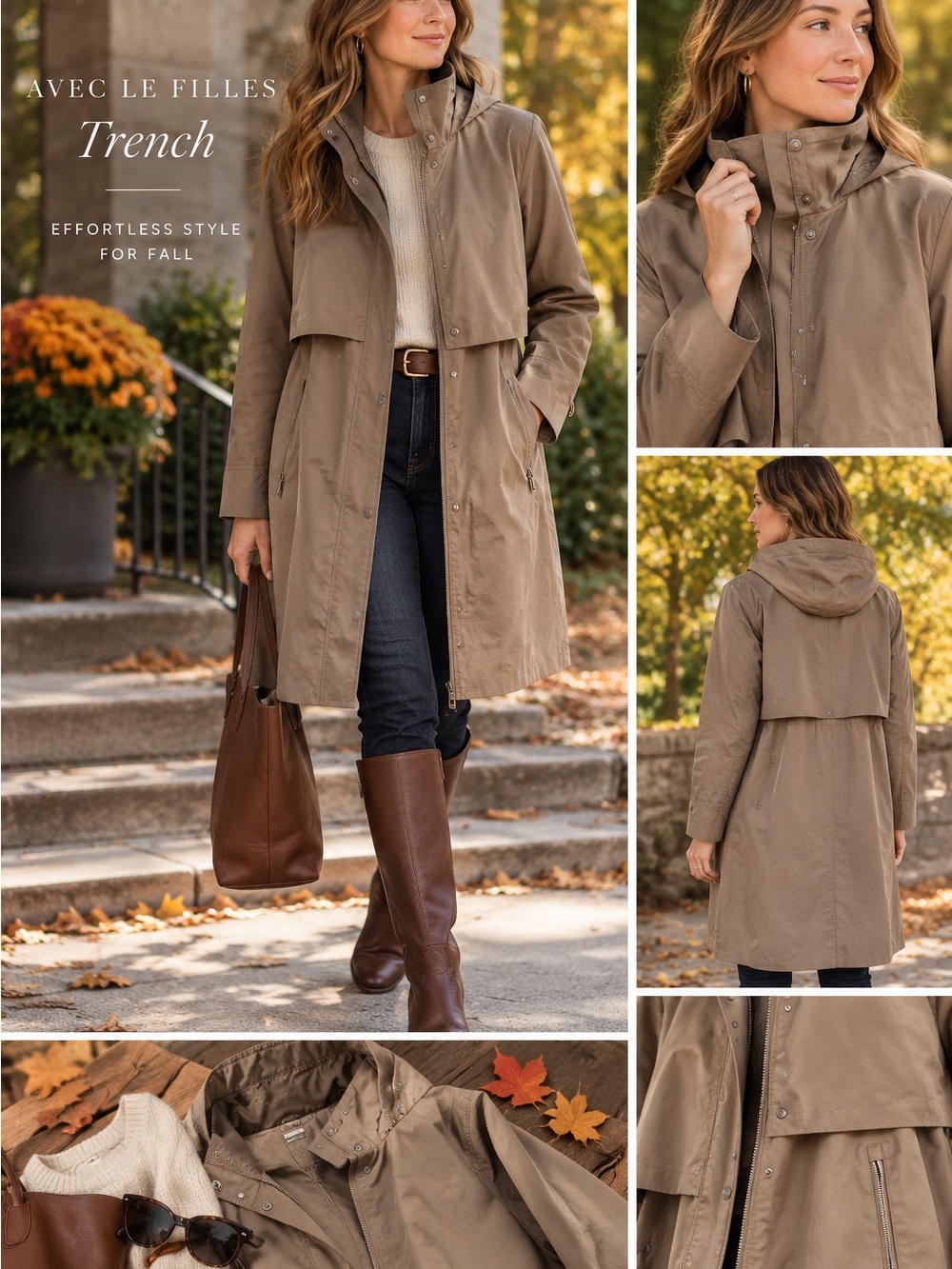 Avec Les Filles Taupe Hooded Trench Coat